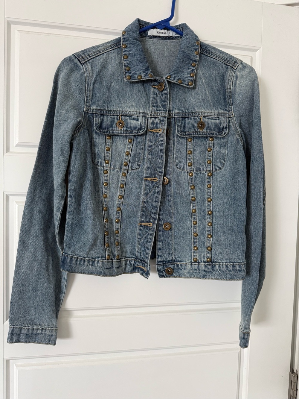 JustFab Light Blue Studded Denim Jacket
